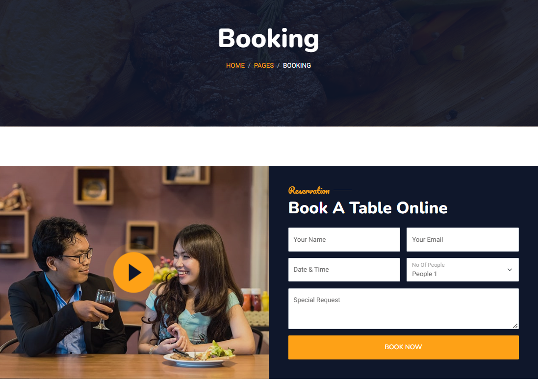 Restaurant Website Hover